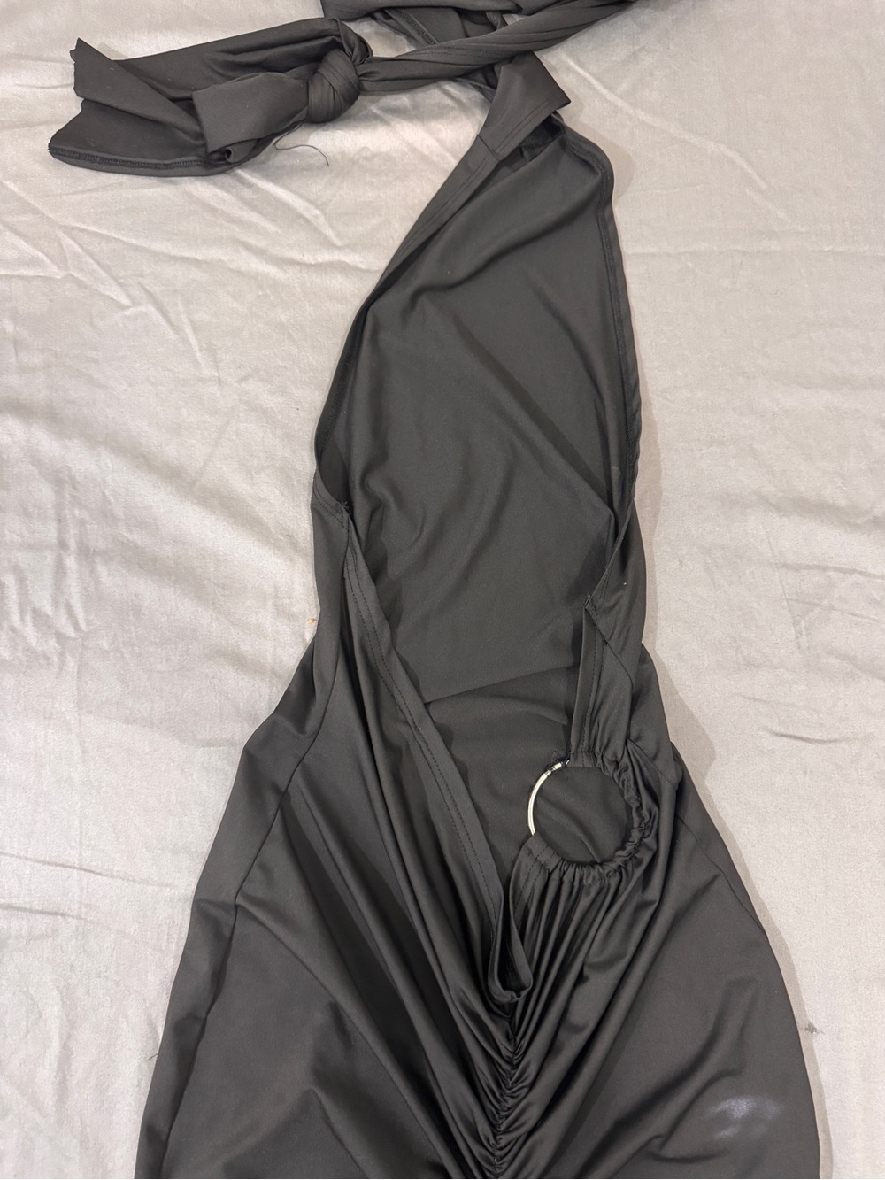 Fashion Nova Black Halter One-Piece with Silver Ring